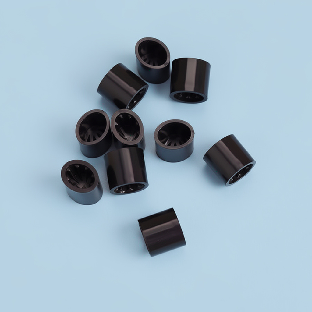 Piezas cilíndricas negras de plástico con interior ranurado, las cuales se usan como broche para pulseras