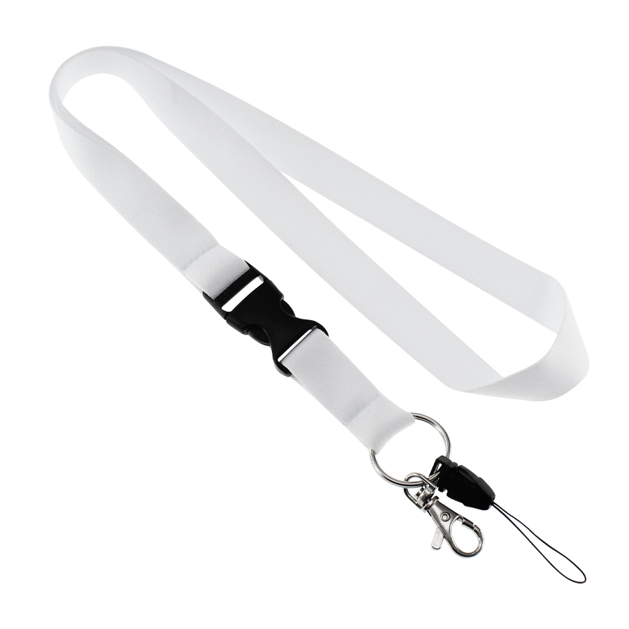 Lanyard blanco para colgar con broche plástico y gancho metálico para porta credenciales