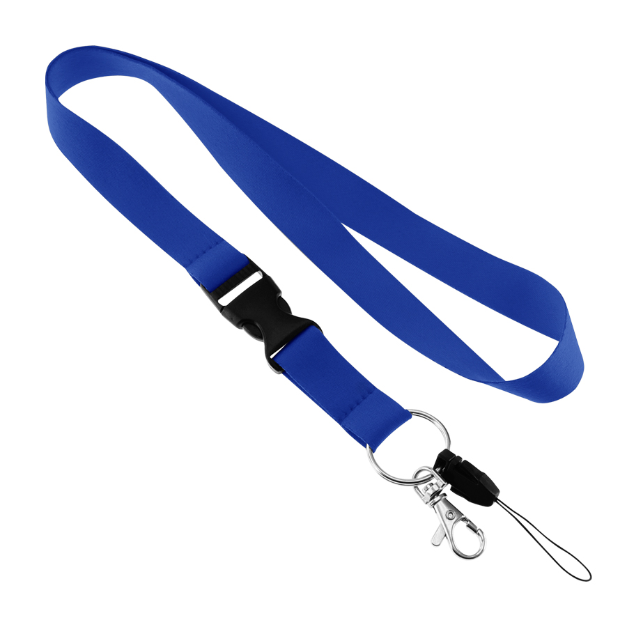 Lanyard azul para colgar con broche plástico y gancho metálico para porta credenciales