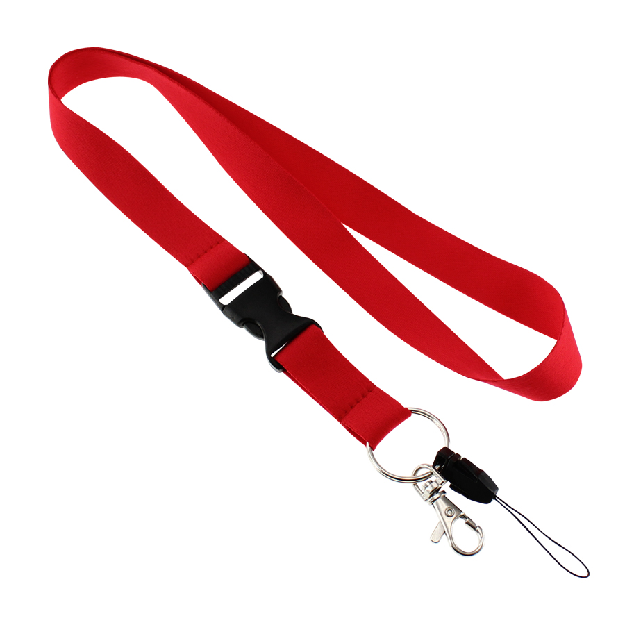 Lanyard rojo para colgar con broche plástico y gancho metálico para porta credenciales