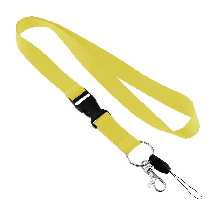 Lanyard amarillo para colgar con broche plástico y gancho metálico para porta credenciales