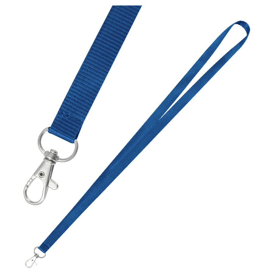 Lanyard azul con gancho de metal y mosquetón
