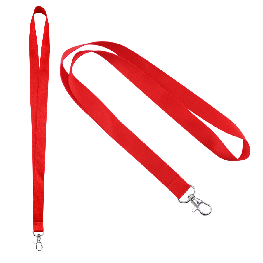 Lanyard liso rojo con mosquetón metálico para colgar porta credenciales.